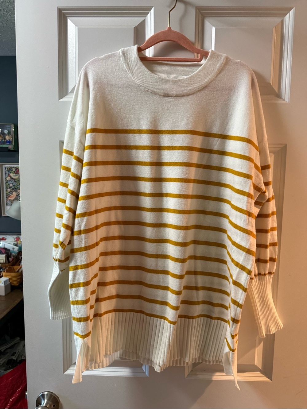 Lane Bryant Cream Sweater with Mustard Stripes